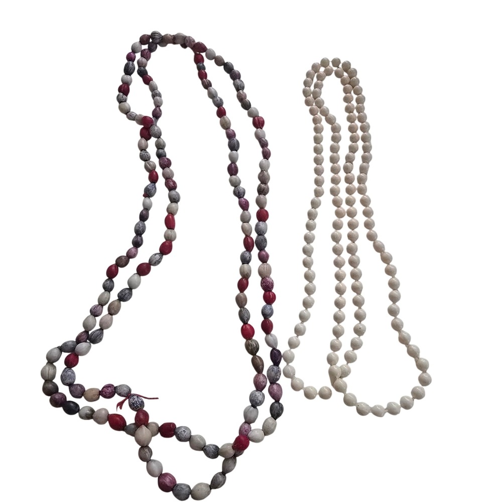 Vintage Beaded Necklace Set Cream Round & Multi Color Seed Bead Strands 401